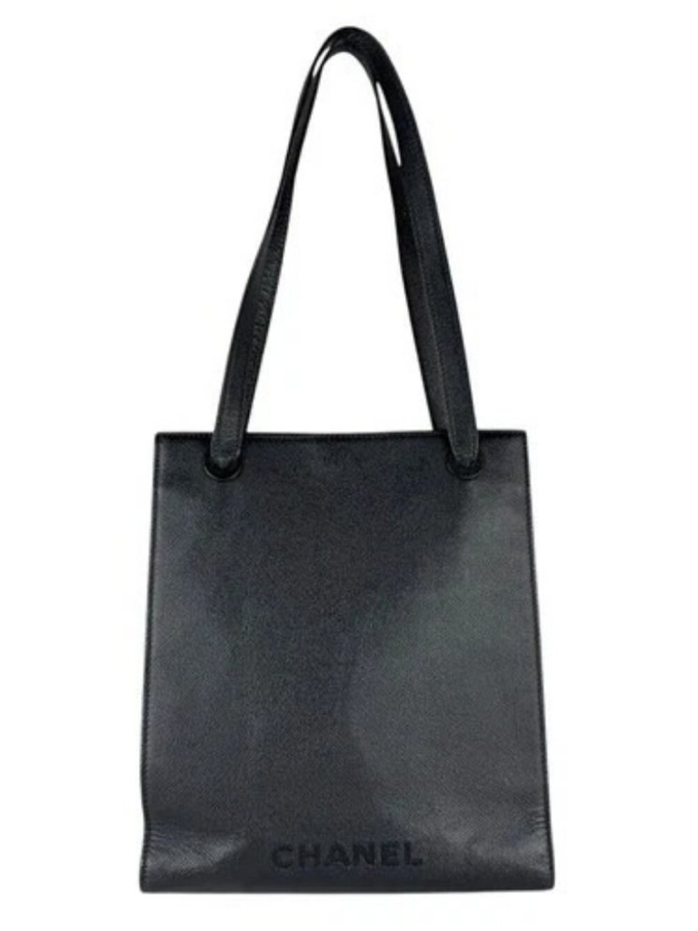 Auth CHANEL Tote Shoulder Bag Black Leather - z9052